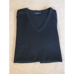 Next Men's Merino Blend V Neck Lightweight Sweater‎ Black Preppy Sz Large